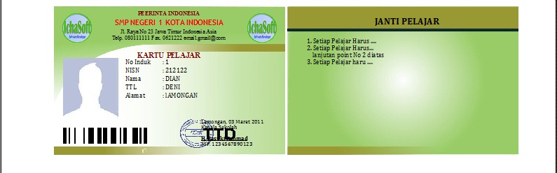 Desain Kartu Pelajar dengan Barcode