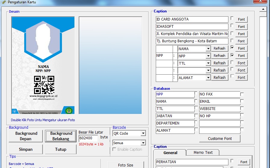 Seting Kartu Id Card